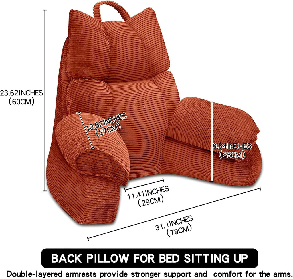 RRPAHWTV Reading Pillow for Bed with High Arm Rests, Back Support Pillow for Sitting Up in Bed with Shredded Memory Foam for Reading, TV…