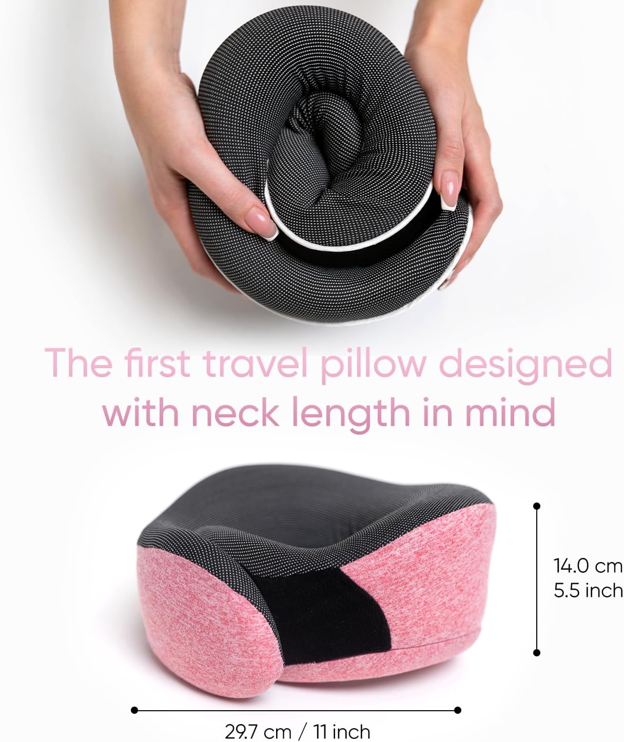 Proglobe Pink Airplane Travel Pillow Set, 100% Pure Memory Foam Neck Pillow, Updated Material, Long Flight Travel Kit with 3D Contoured…