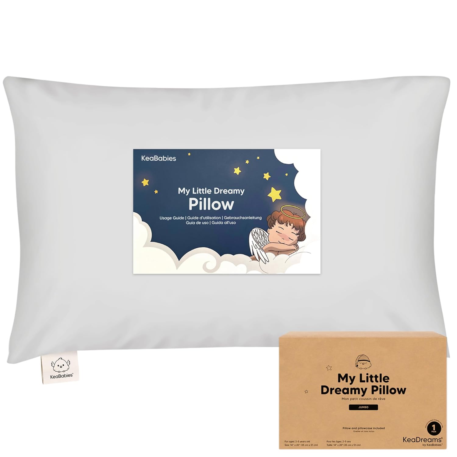 KeaBabies Toddler Pillow with Pillowcase, Jumbo 14X20 - Soft Organic Cotton Toddler Pillows for Sleeping - Machine Washable - Perfect for…