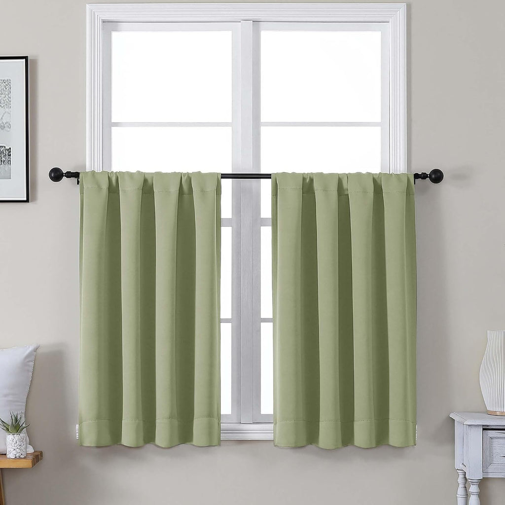 Gwine Sage Green Short Curtains 36 Inches Long, Small Half Window Cafe Curtains Thermal Insulated Room Darkening Blackout Curtain for…