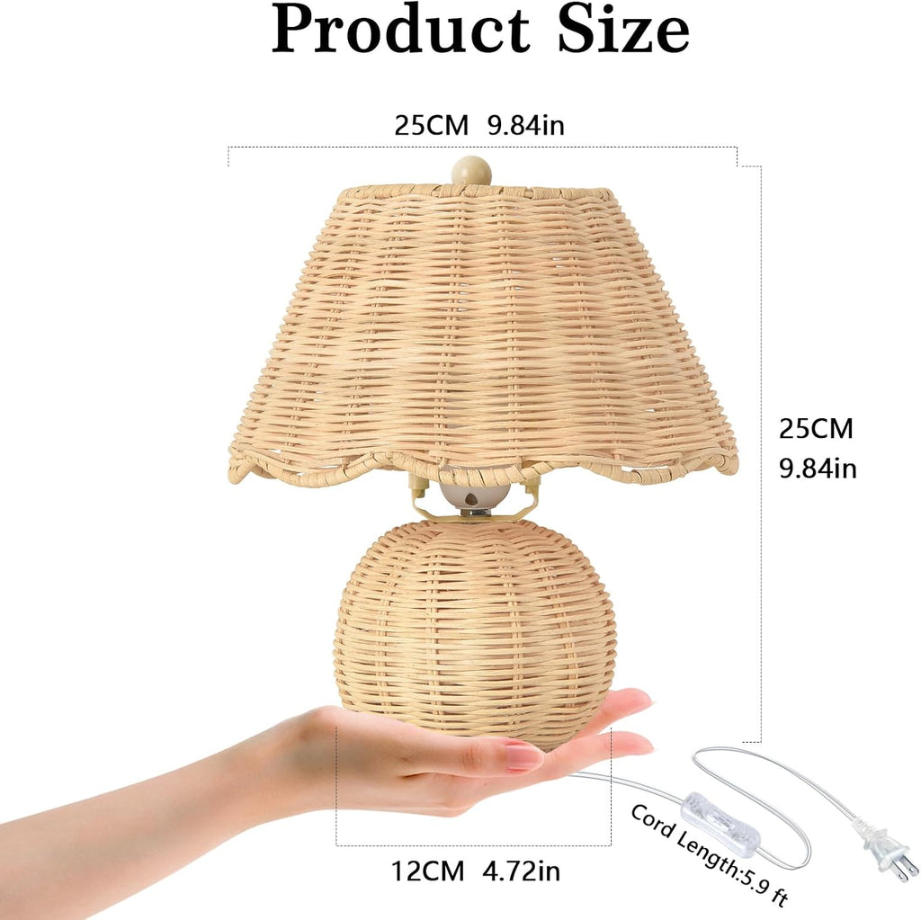 Rattan Small Bedside Mini Table Lamp for Bedroom, Boho Bedroom Lamps for Nightstand, Farmhouse Mini Table Lamps for Small Spaces with…