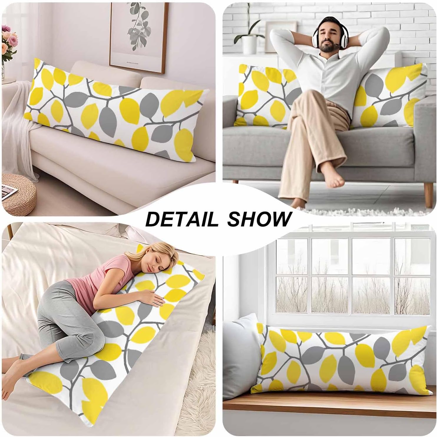 Lemon Rectangle Body Pillow Covers Lemon Tree Branch 20"X54" Couch Body Pillow Pillowcase Decorative Home Body Pillows Bed Pillow Cushion…
