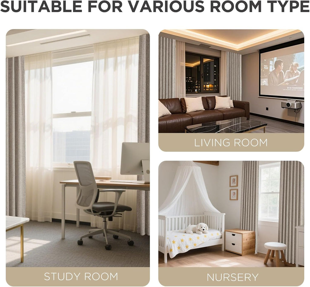 Joydeco 100% Blackout Curtains for Bedroom - Natural Linen Curtains 42" Wx 63" L Long, Thermal Insulated 2 Panels Linen Light Blocking Drap…