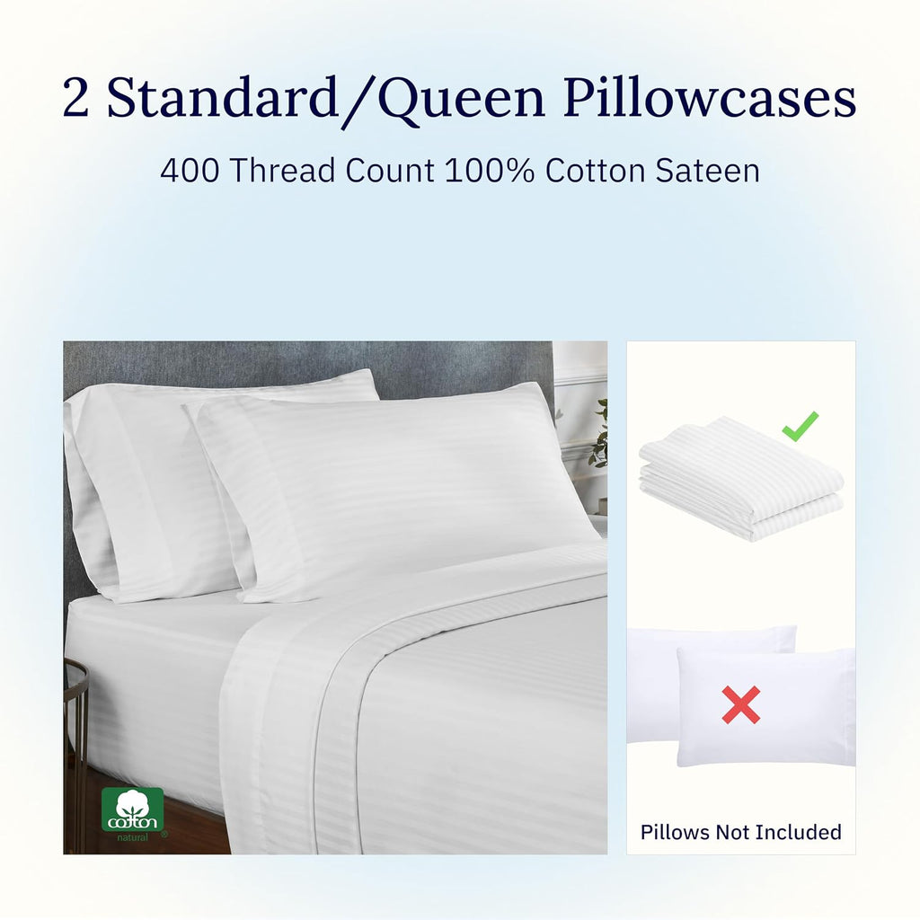 CaliforniaDesignDen California Design Den Standard Queen Size Pillowcase Set - 400 Thread Count, 100% Cotton Sateen, Set of 2 Pillow Covers…