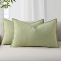 decorUhome Summer Decorative Linen Throw Pillow Covers 12x20 Inch Set of 2 Sage Green Lumbar Pillow Covers with Flange Edges Soft Farmhouse…