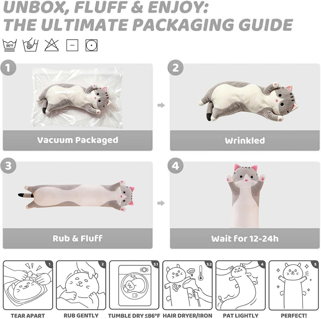 shangman Lovely Plush Cat Doll Cute Cartoon Soft Stuffed Kitten Pillow Long Throw Sleeping Pillow Doll Toy Gift for Kids Girlfriend…