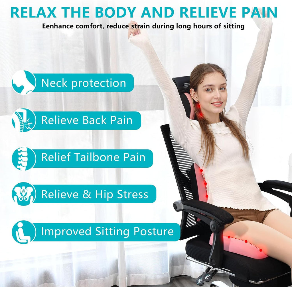 FLORICH 3 PCS Seat Cushion for Carseat Lumbar Support Pillow Car Neck Headrest Pillows Memory Foam Gel Memory Foam Massage Point Seat…