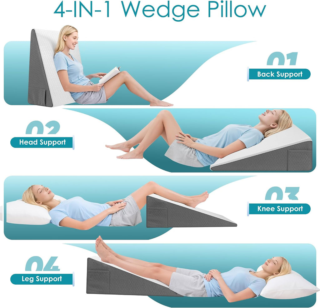 DiffPacky 12 inch Bed Wedge Pillow for Sleeping, Reading & Resting, Cooling Memory Foam Incline Pillow Wedge for Adults Seniors, Ide…