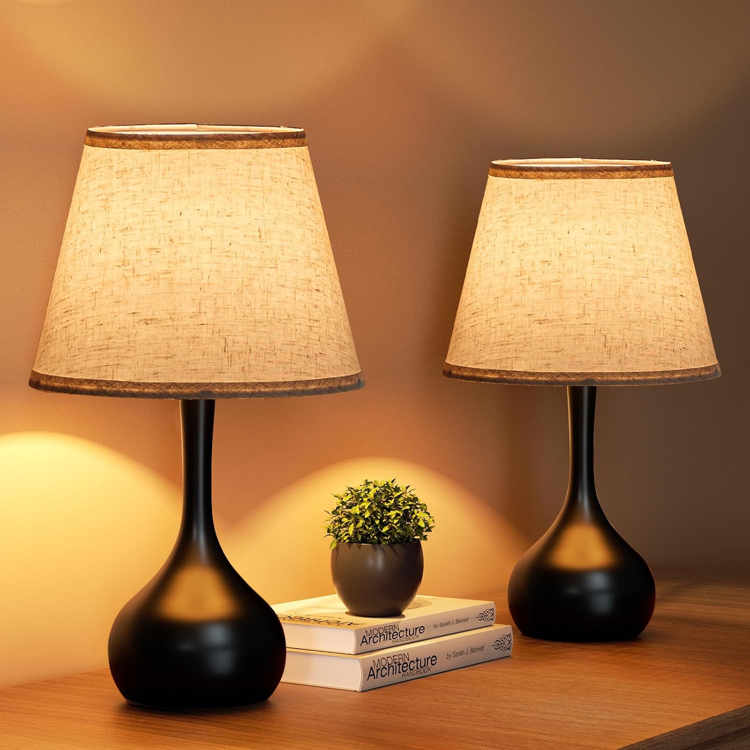 ONEWISH Touch Bedside Lamp Set of 2, Farmhouse 3-Way Dimmable Table Lamps for Nightstand with Fabric Shade, Desk Lamp for Reading…