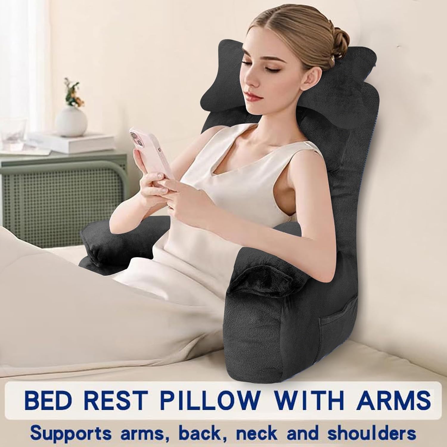 YDCEULARDOH Reading Pillow for Bed Adult – Large Bed Pillow with Arms, Supportive Back Pillow for Sitting Up in Bed for Reading, Watching…