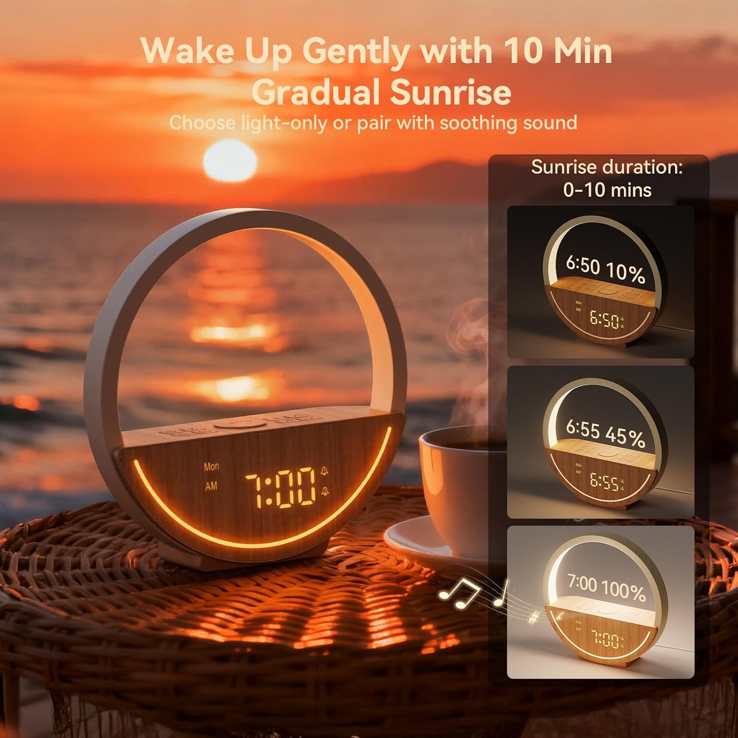 Vivilumens Wake Up Light Sunrise Alarm Clock - White Noise Sound Machine with 20 Soothing Sounds Sleep Better, Weekdays/Weekends Dual…