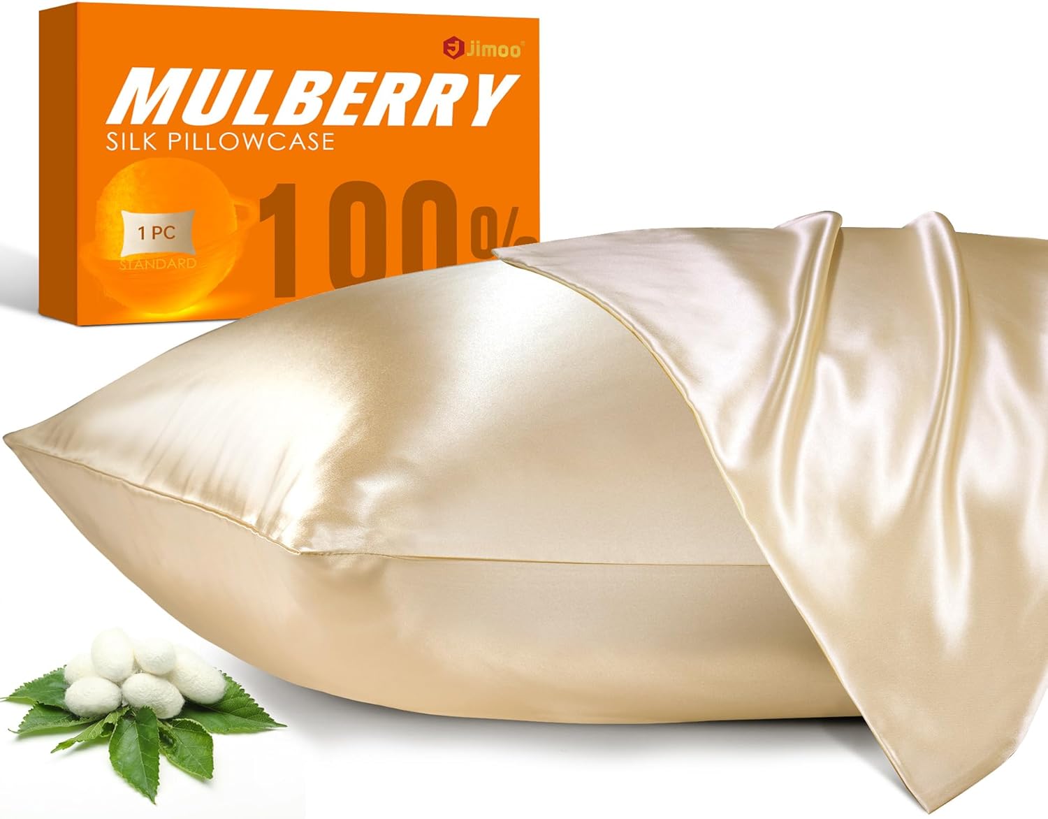 Jjimoo J JIMOO 100% Mulberry Silk Pillowcase for Hair and Skin, 22 Momme Pure Natural Silk Pillow Case Both Sided with Zipper, Pillow Cover…