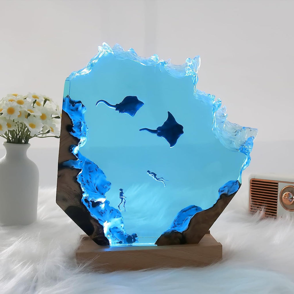 Epoxy Resin Lamp, Ocean Night Light, Artistry Home Decor Bedside Nightlight, Unique Resin Lighting, Nightstand Decorations for Bedroom…