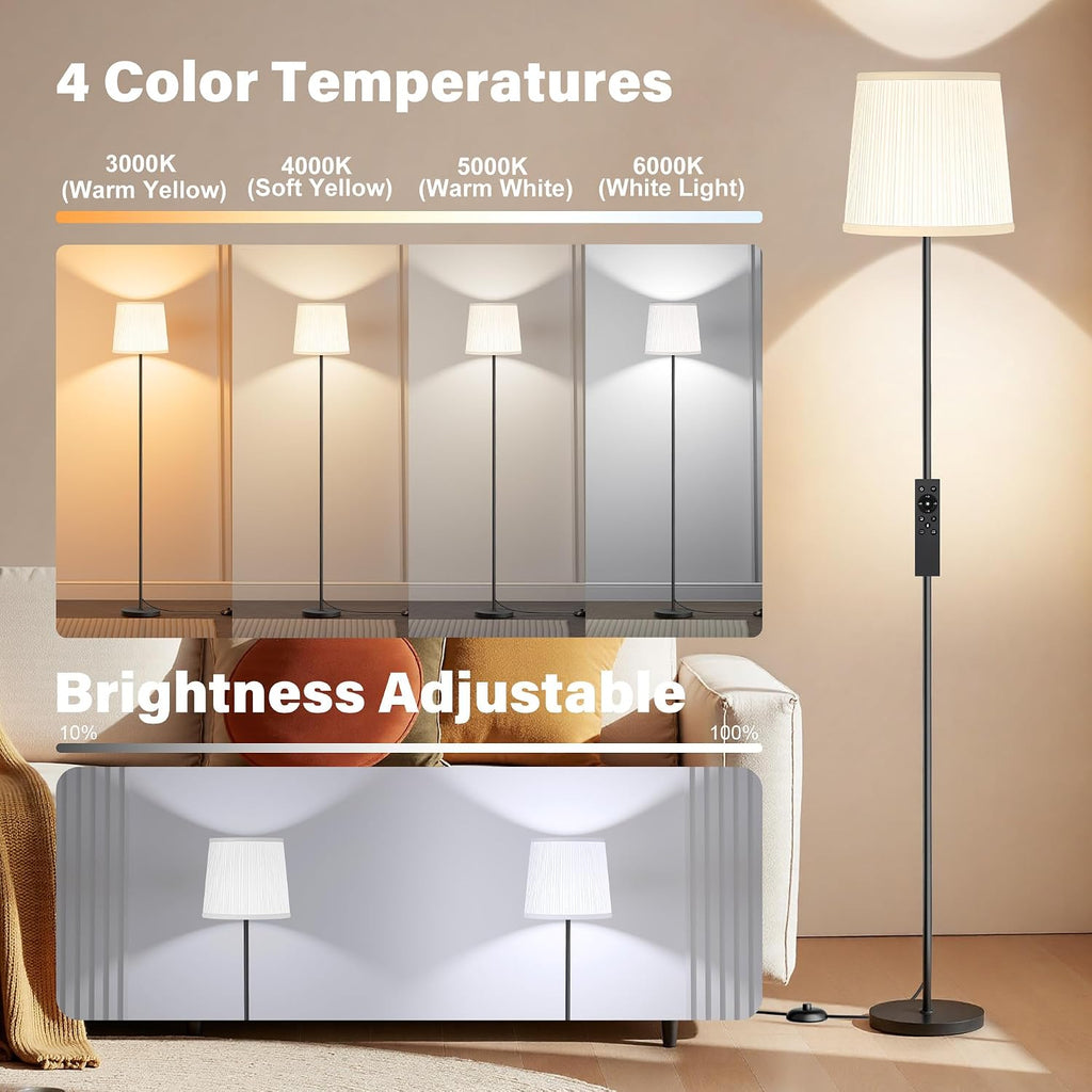 Sibrille Floor Lamp with Pleated Shade, 62" LED Dimmable Standing Lamp with Remote & Foot Switch, Color Options, 9W E26 Bulb Included, Mode…