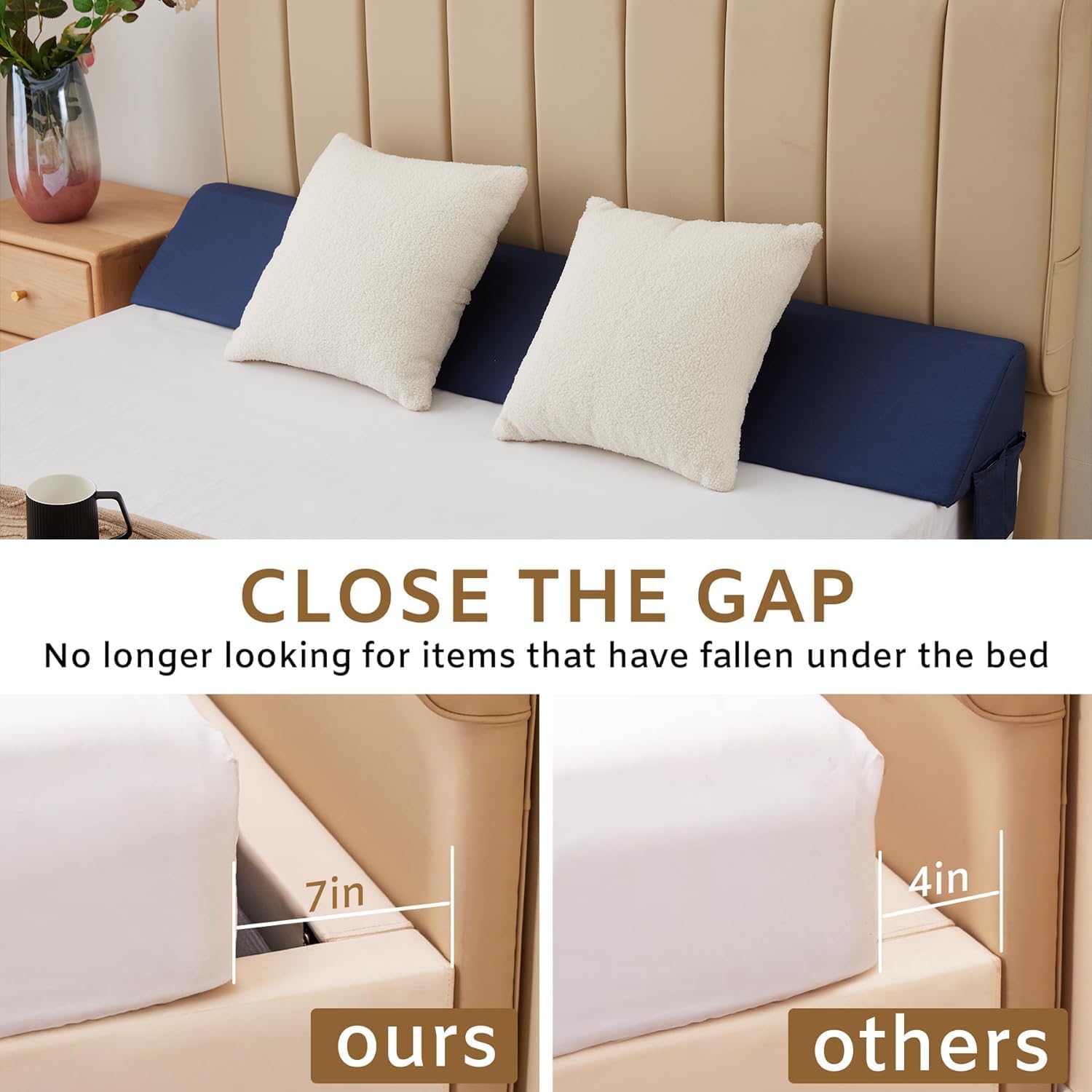 Bedluxe King Wedge Pillow Headboard (76"x10"x6"), Bed Wedge Pillow for Headboard, Foam Headboard Pillow, Bed Gap Filler King - Fill The…
