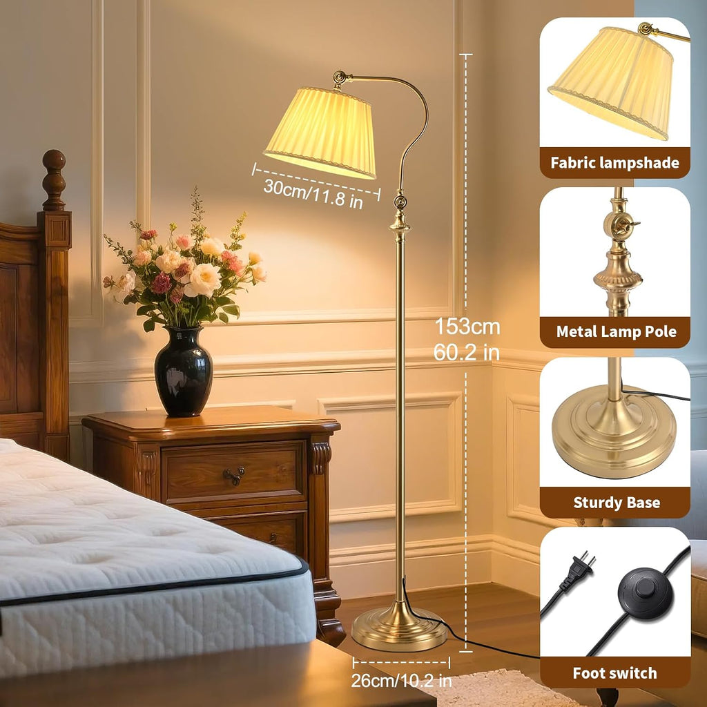 Gold Brass Floor Lamp with Fabric Shade,12W Smart Remote and Bluetooth Dimmable, Standing Lamps for Living Room Bedroom Farmhouse…
