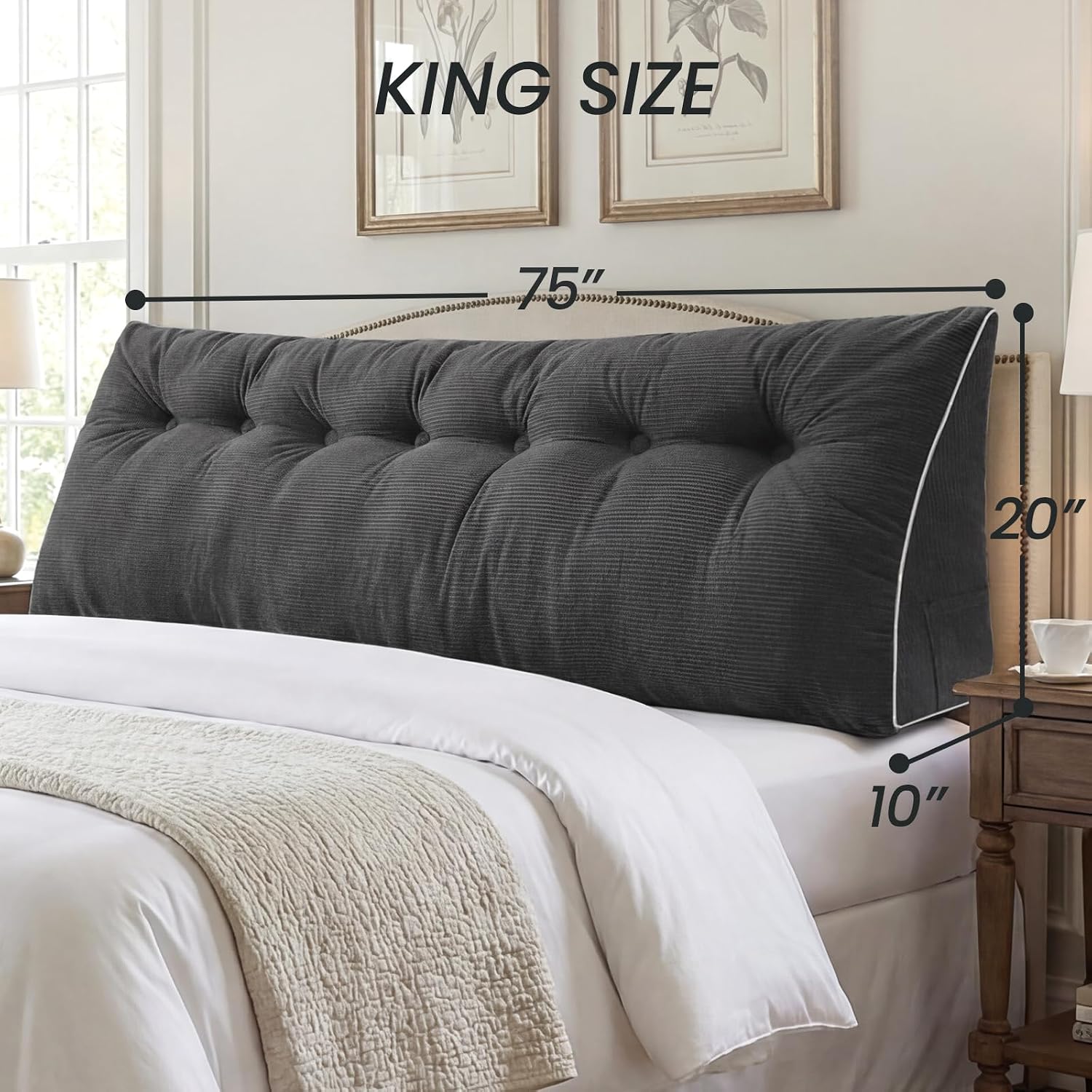 Sasttie Headboard Pillow King, Wedge Pillow Headboard for Sitting Up in Bed, Back-Rest Support Triangular Cushion for Reading - Features Re…