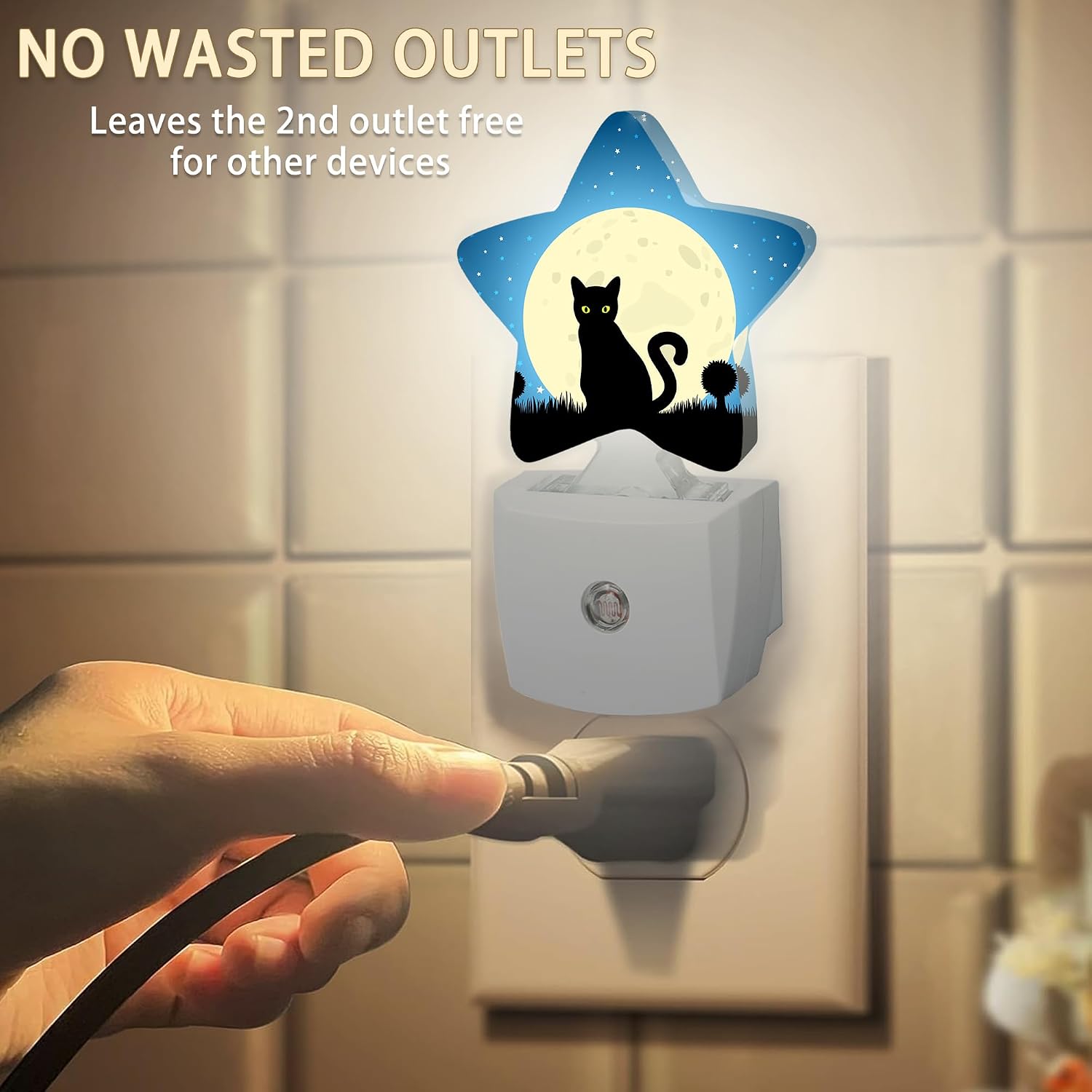 Halloween Black Cat Moon Night Light, Dusk to Dawn Smart Sensor Nightlight for Bedroom Bathroom Kitchen Hallway Stairs…