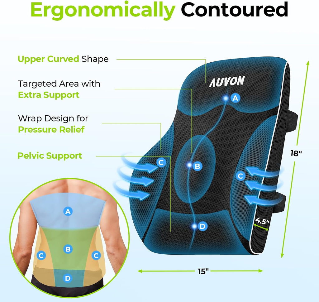 Auvon Lumbar Support Pillow for Office Chair with Patented Bulge for Lower Back Support, Ergonomic Office Home Essentials Improve Posture,…