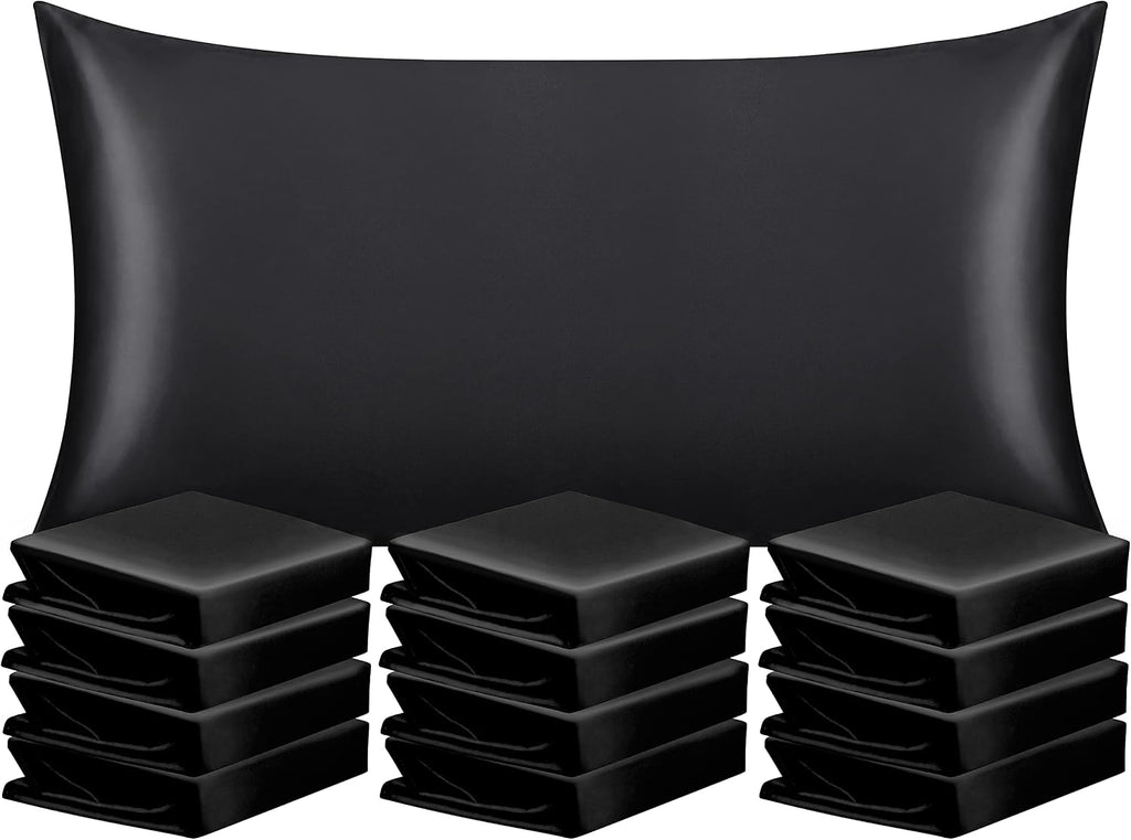Ntbay 12 Pack Satin King Pillowcases for Hair and Skin, Luxurious and Silky Pillow Cases with Envelope Closure, 20 x 36 Inches, Black 12 Pa…