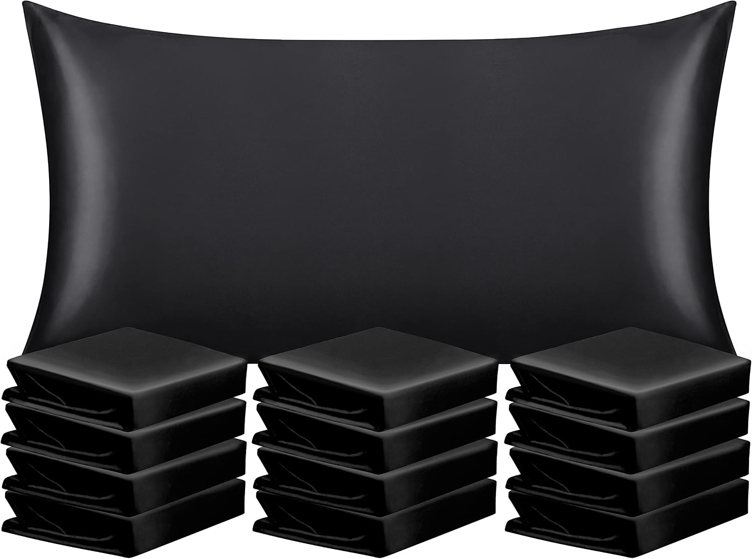 Ntbay 12 Pack Satin King Pillowcases for Hair and Skin, Luxurious and Silky Pillow Cases with Envelope Closure, 20 x 36 Inches, Black 12 Pa…