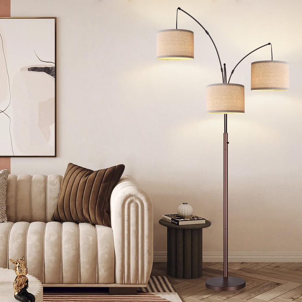 Dimmable Floor Lamp, 3 Lights Brown Arc Floor Lamp, Modern Tall Standing Tree Lamp with Beige Linen Shades & Heavy Base, 3000LM LED…
