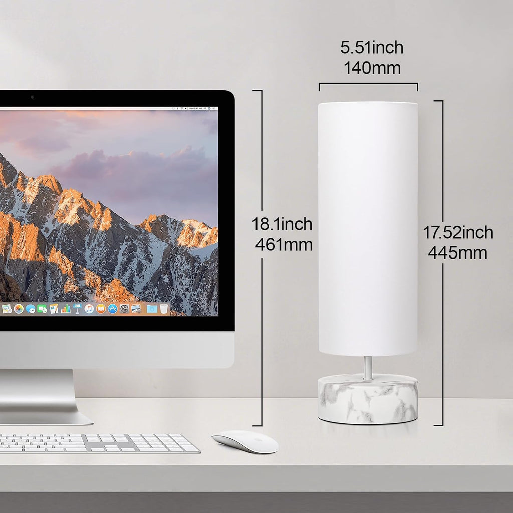 Touch Table Lamp with Metal Base Covered with Marble Grain, 3 Way Dimmable Modern Bedside Nightstand Lamp with White Shade, Simple Night…