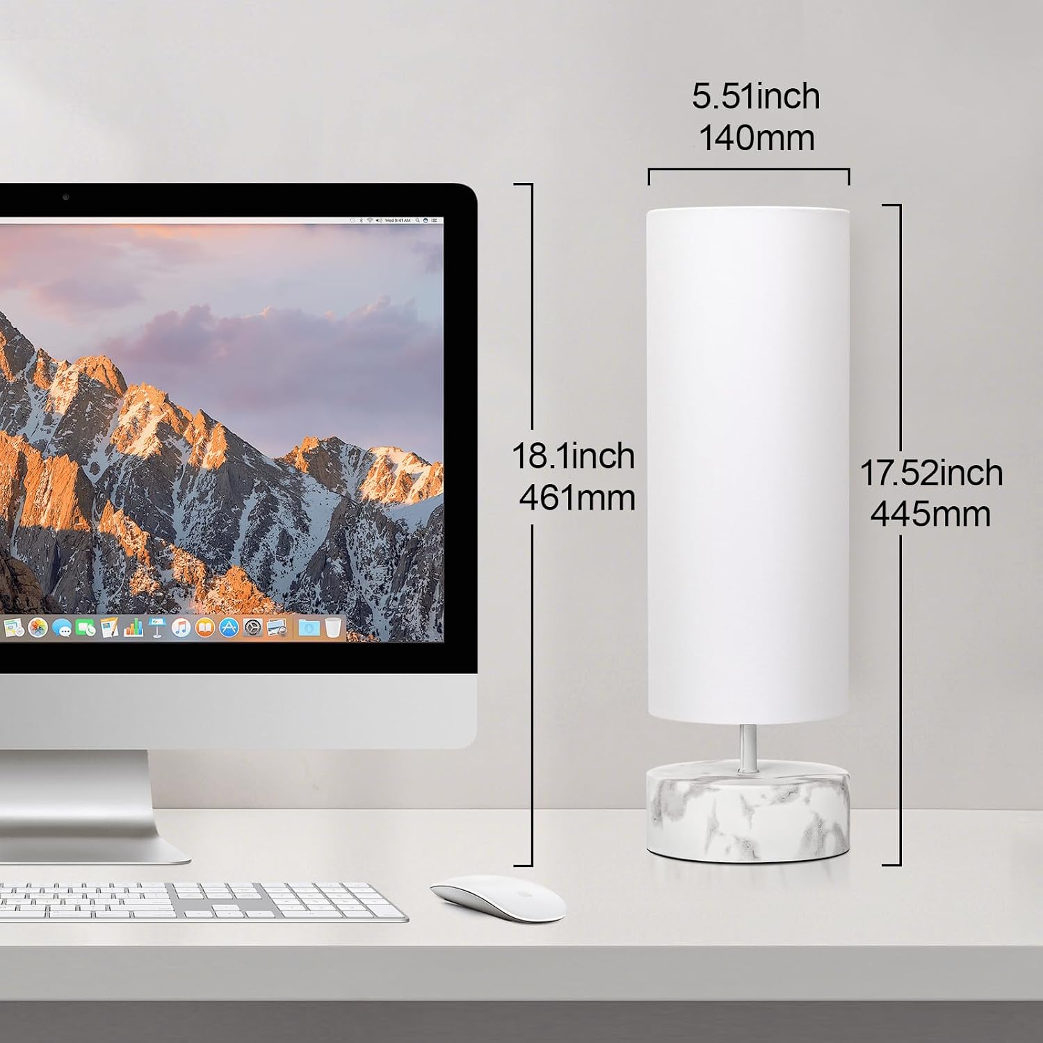 Touch Table Lamp with Metal Base Covered with Marble Grain, 3 Way Dimmable Modern Bedside Nightstand Lamp with White Shade, Simple Night…