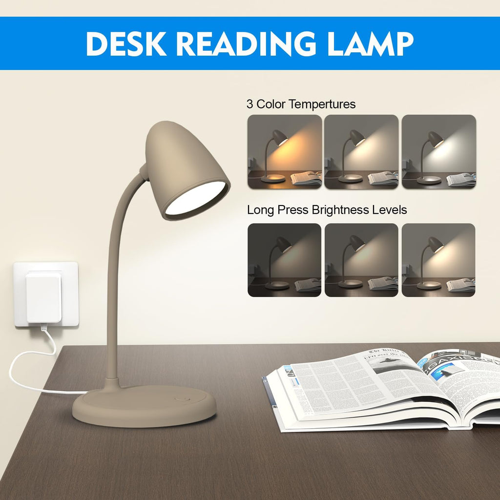 LED Desk Lamp for Home Office,3 Light Colors, Table Lamp, Dimmable Reading Light for Bedside Small Desk Lamp for College Dorm Room, Bedroom…