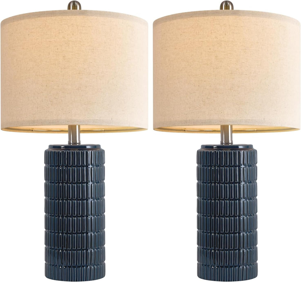 PoKat 24" Modern Ceramic Table Lamps Set of 2 for Bedroom, Blue Bedside Lamps for Night Stands, Farmhouse Desk Decor Nightstand Table…