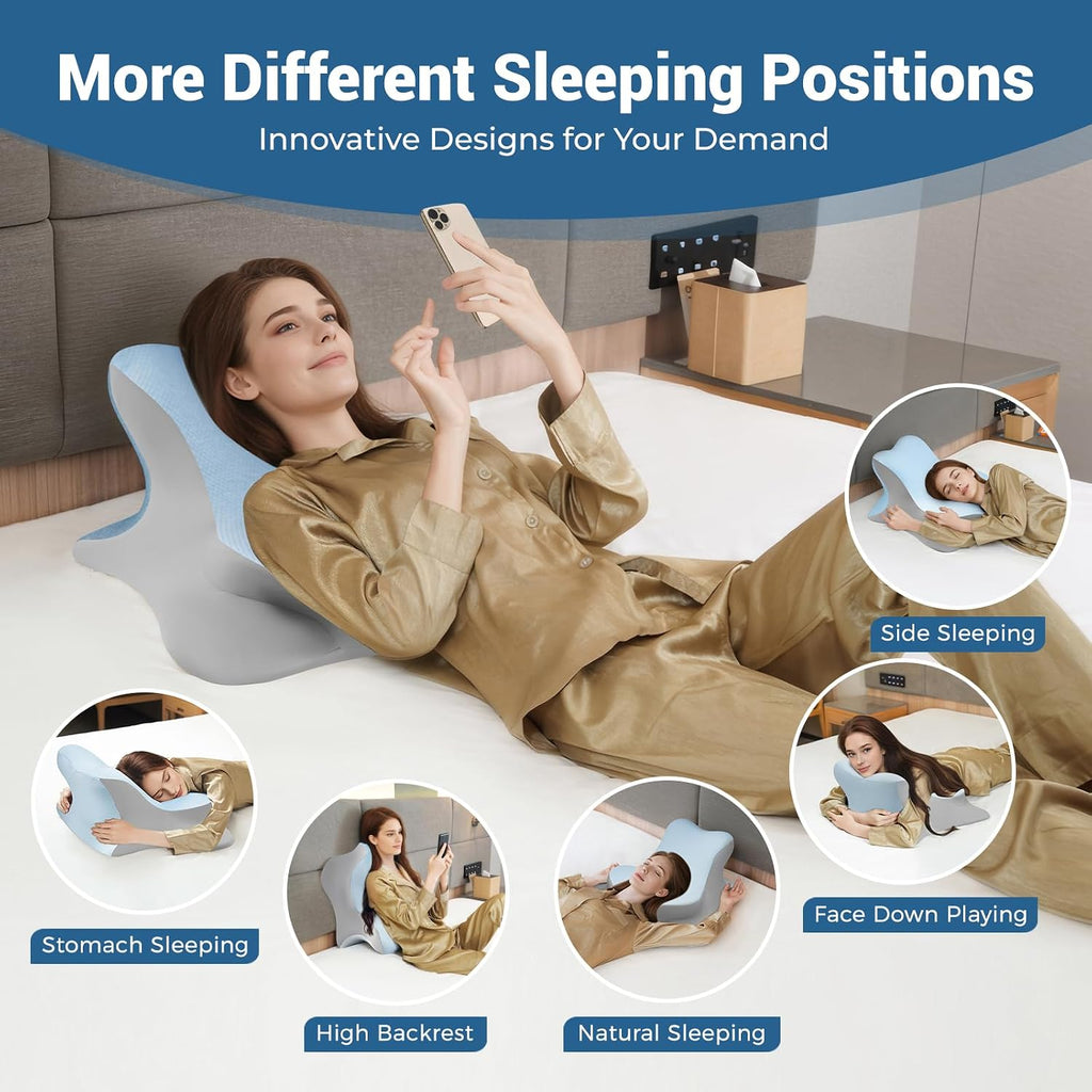 Wogahev Reading Pillow for Bed, Lying, Leaning and Prone, Ergonomic Memory Foam Bed Wedge Pillow for Headboard, Chin & Back Support Pillows…