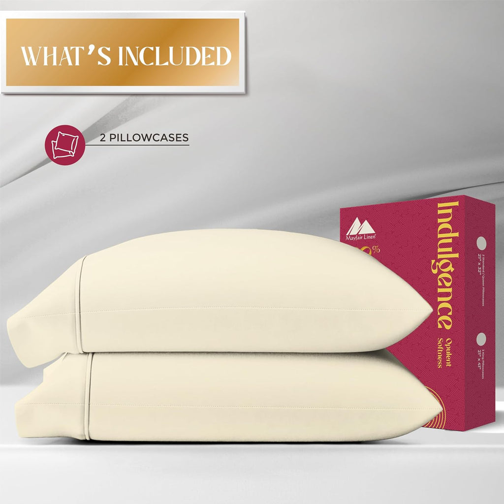 Mayfair Linen 100% Egyptian Cotton Pillow Cases Queen Size Set of 2 - Luxury 1200 Series Standard/Queen Pillow Cases (Ivory), Silky Soft…