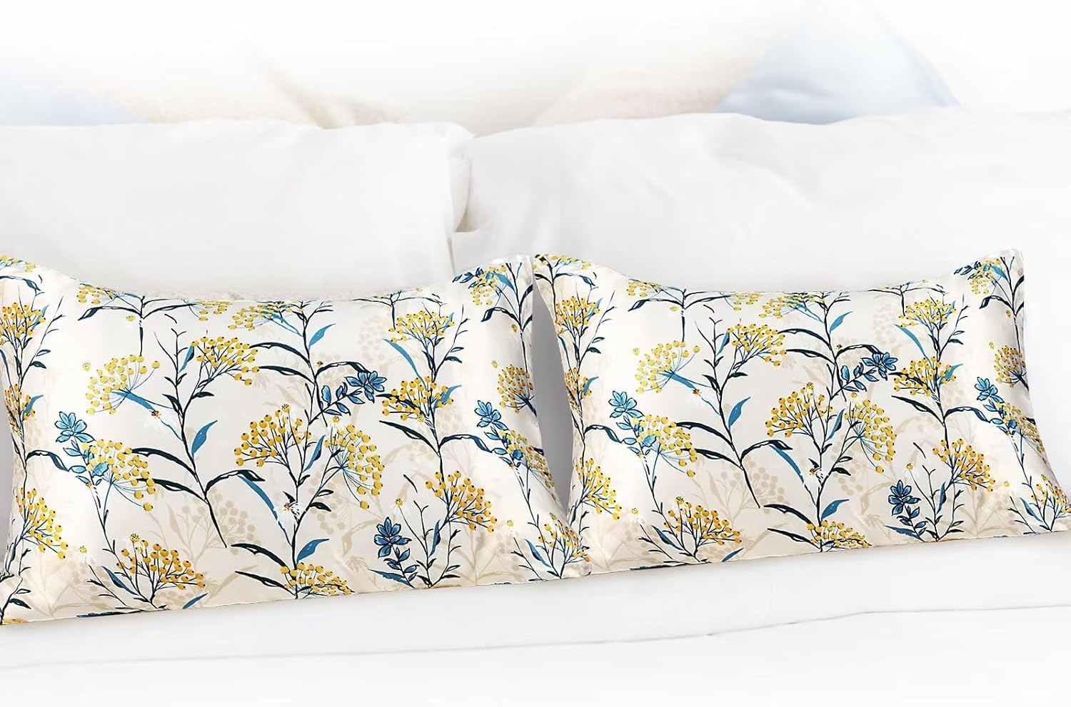 MANSPHIL Rustic Floral Silk Pillow Cases King, Botanical Printed 22 Momme Mulberry Silk Top with Satin Underside Pillowcase for Hair and…