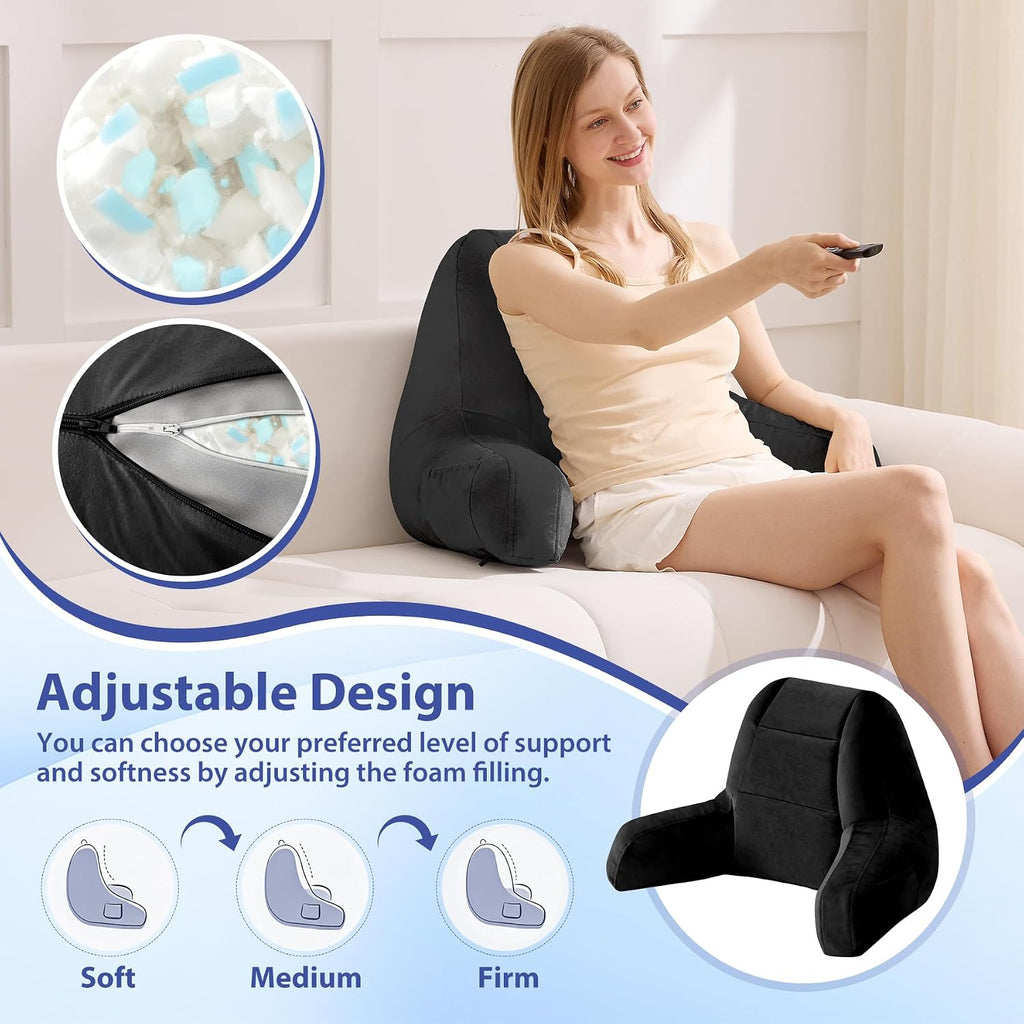 Iaseahk Back Pillow for Bed Sitting Up, Reading Pillows for Beds, Bed Pillow for Sitting up, Backrest Pillows with Arms for Adult, Filled w…