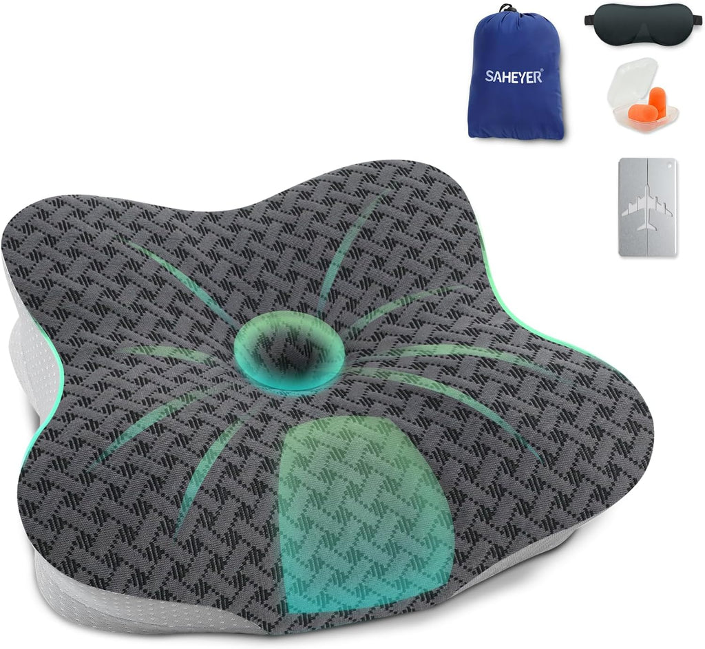 SAHEYER Travel Pillow for Sleeping, Ergonomic Cervical Neck Support Pillows, Lightweight Memory Foam Travel Pillow for Camping…