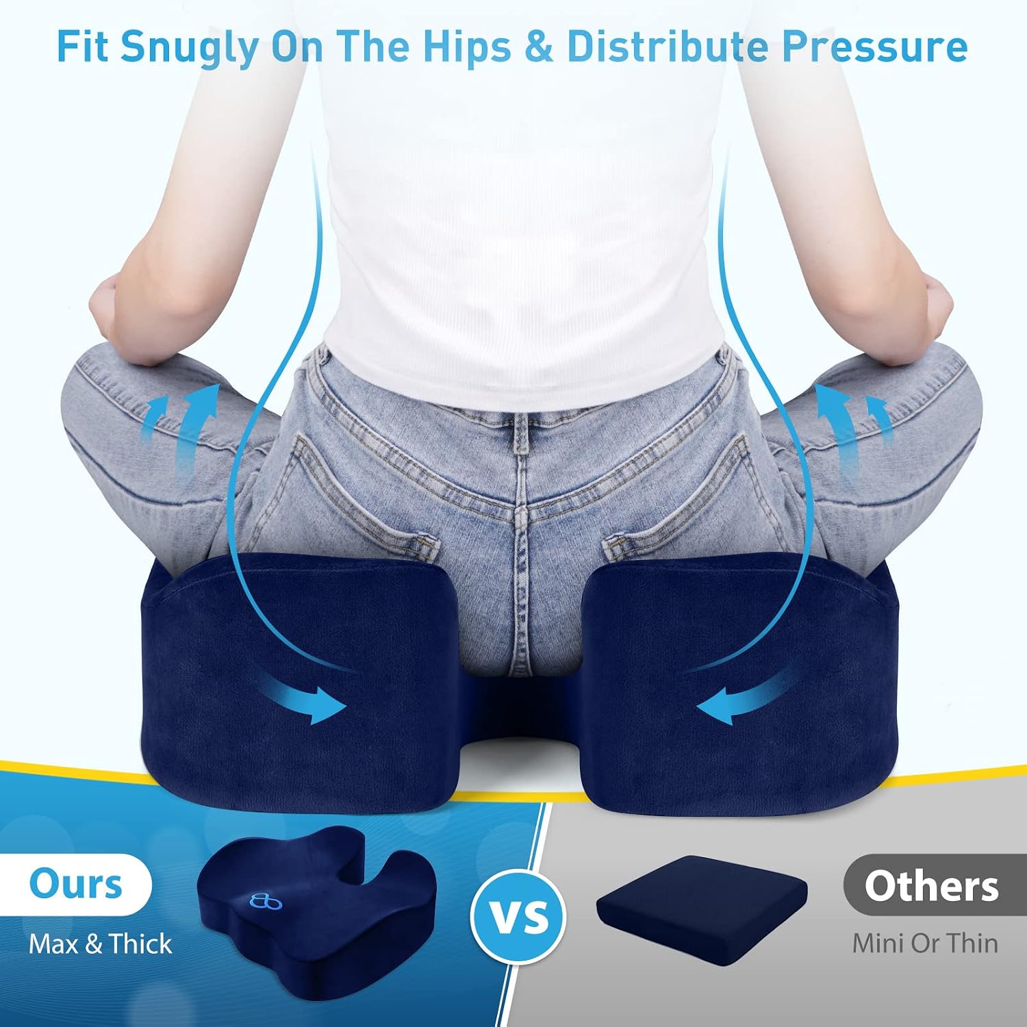 BlissTrends Seat Cushion,5.2in Thick Memory Foam Cushions for Office Chair, Car Seat, Airplane, Relieving Pressure Tailbone Sciatica Back P…