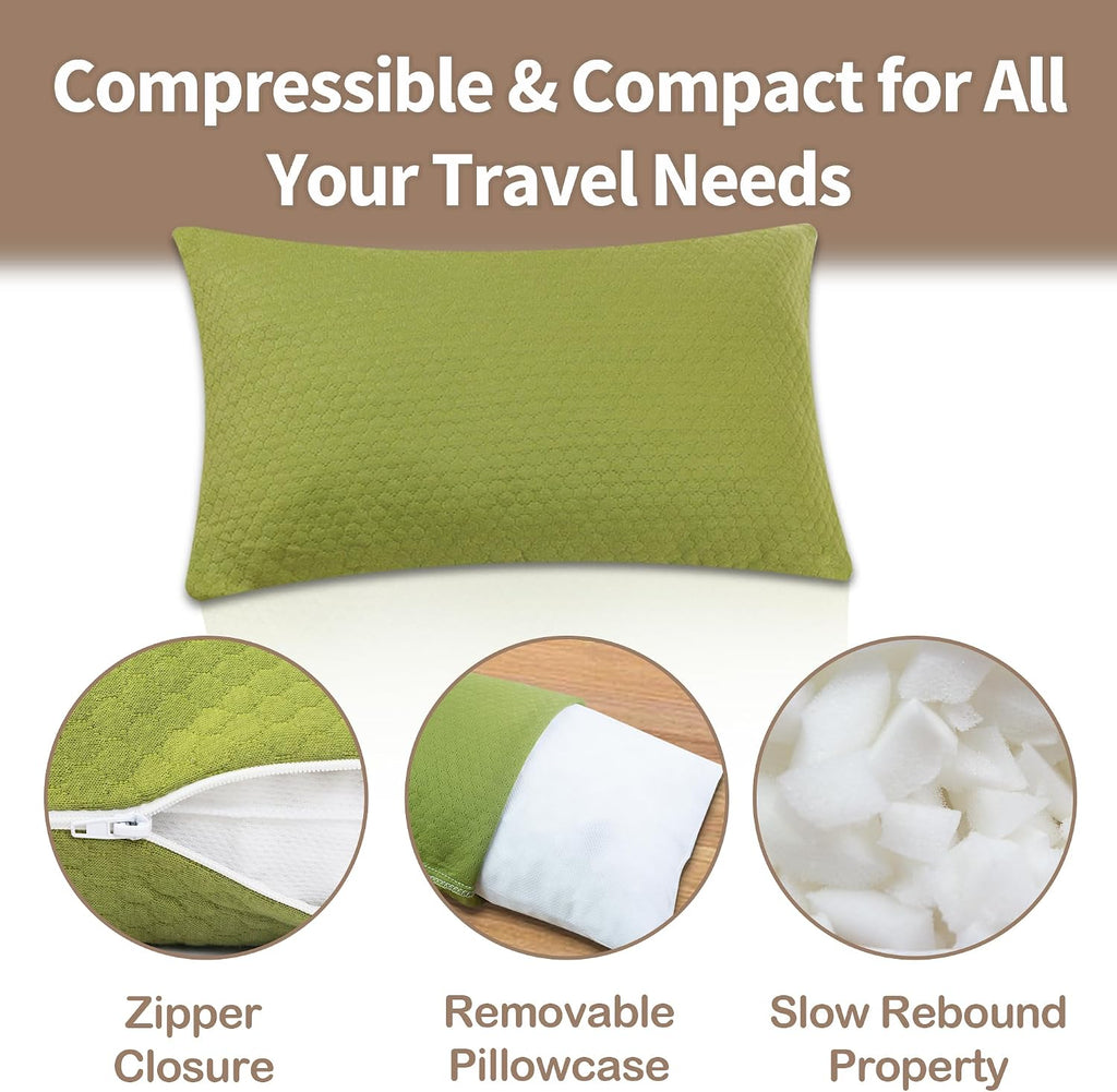Camping Memory Foam Pillow Travel Pillow Compressible Medium Firm, Soft Comfortable and Breathable, Ideal Backpacking Hiking and Airplane