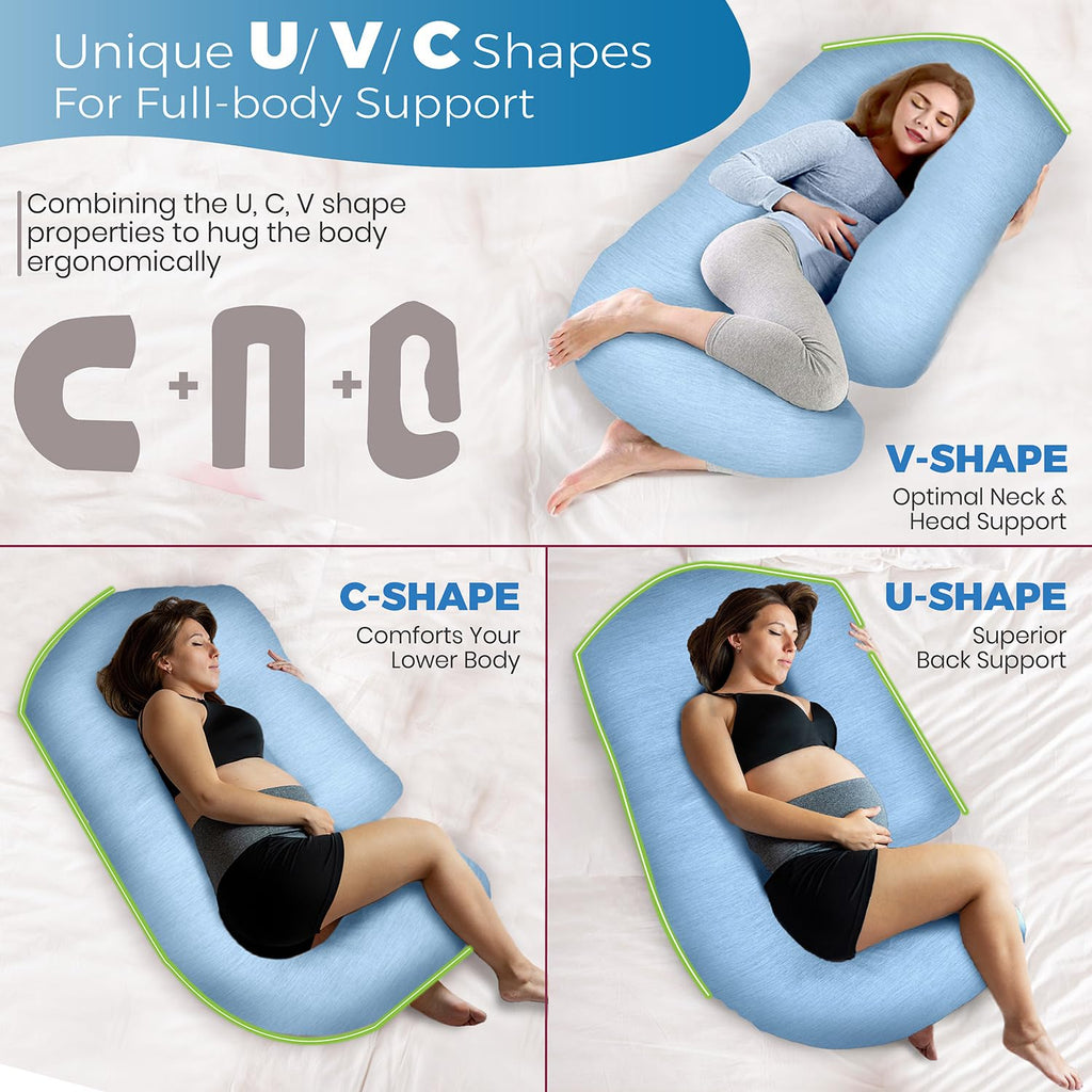Pillani Pregnancy Pillows for Sleeping - V C U Shaped Full Body Pillow with Removable Cover, 57inch Cooling Maternity Pillow for Pregnant W…