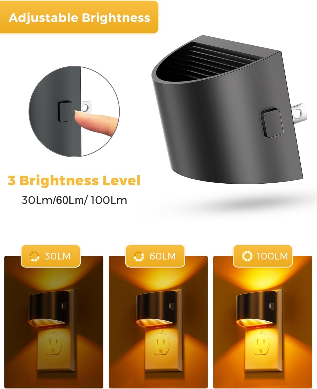 L LOHAS LED Night Light 2 Pack, Night Lights Plug into Wall, Dusk to Dawn Sensor Nightlight, 3 Level Brightness Adjustable, 1600K Amber…