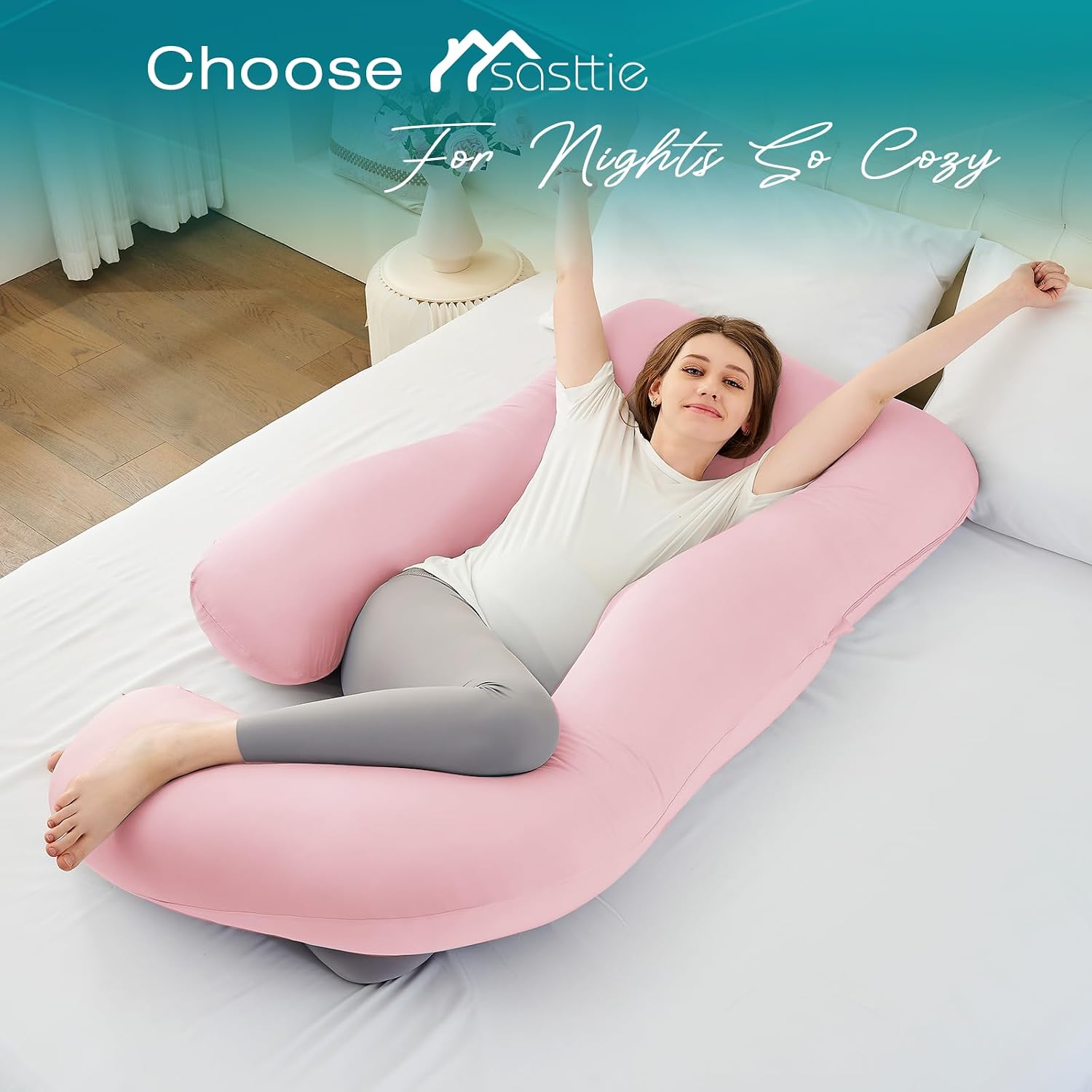 Sasttie Pregnancy Pillows for Sleeping, U Shaped Cooling Full Body Pillow with Removable Cover, Pregnant Women Must Haves, Maternity Essent…