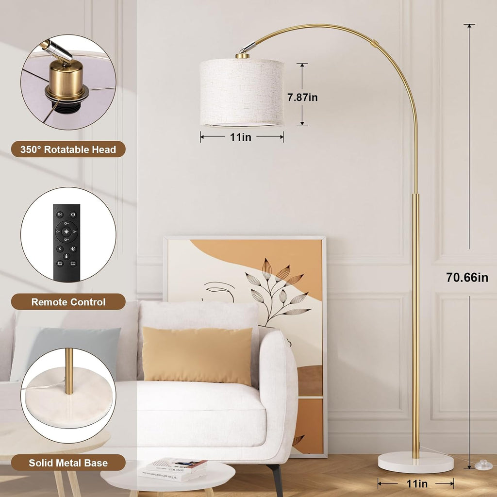 Ambimall Dimmable Arc Floor Lamp with Remote, Color Temperatures and Brightness Adjustable, Arched Floor Lamp with Rotating Head, Over…