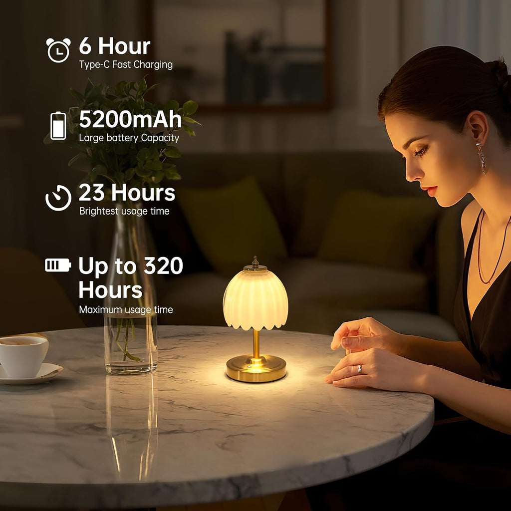 Shenmoyl Tulip Small Table Lamp, 5200mAh Cordless Touch Control Mini Table Lamp with 3 Color Temps & Stepless Dimming, Perfect for Small Sp…