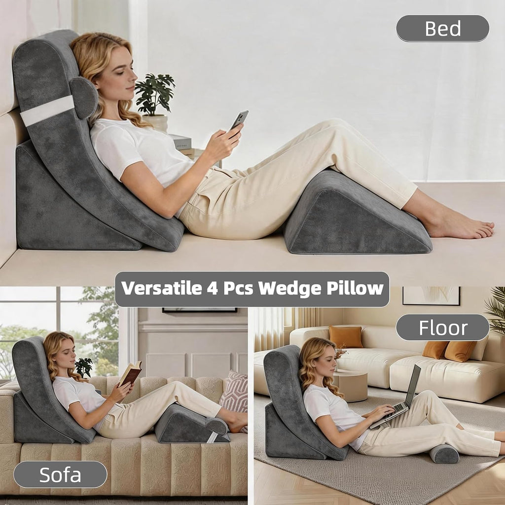LevNubis 4PCS Orthopedic Bed Wedge Pillow Set for Post Surgery&, Adjustable Wedge Pillow for Back, Acid Reflux, Sitting up in Bed, Recov…
