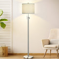 Brushed Nickel Floor Lamp for Living Room, Adjustable Height Standing Lamp with Metal Base, Tall Pole Light with Grey Shade for Bedroom…