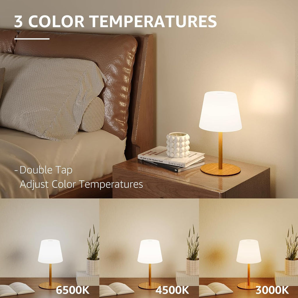 Litluzecozy IP65 Shower Lamp Waterproof, Wood Grain Rechargeable Cordless Bathroom Table Lamp with 4000mAh Battery, 3 Color Temperatures St…