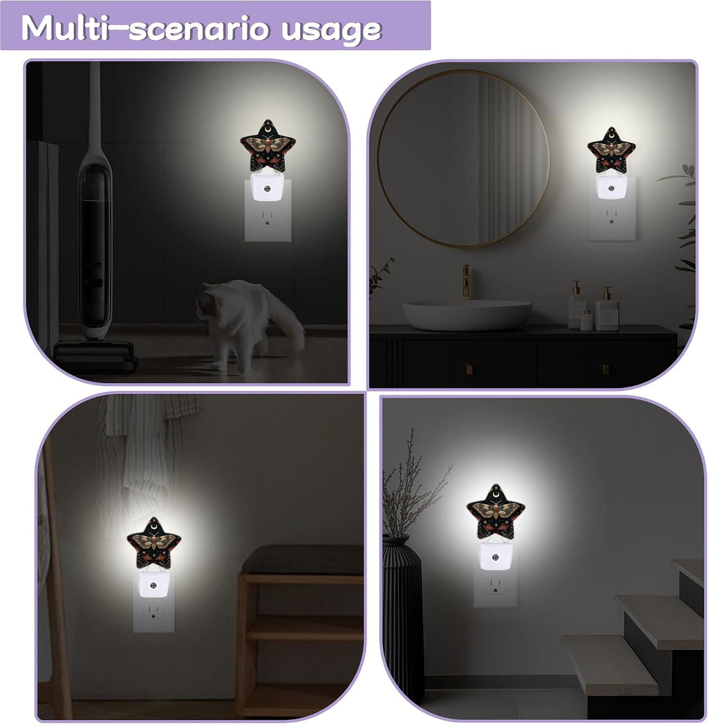 Black Poppy Moth Nightlights Plug in Wall, Mushroom Moon Decorative Star Lamp with Automatic Lighting for Living Space, Gentle Glow for…