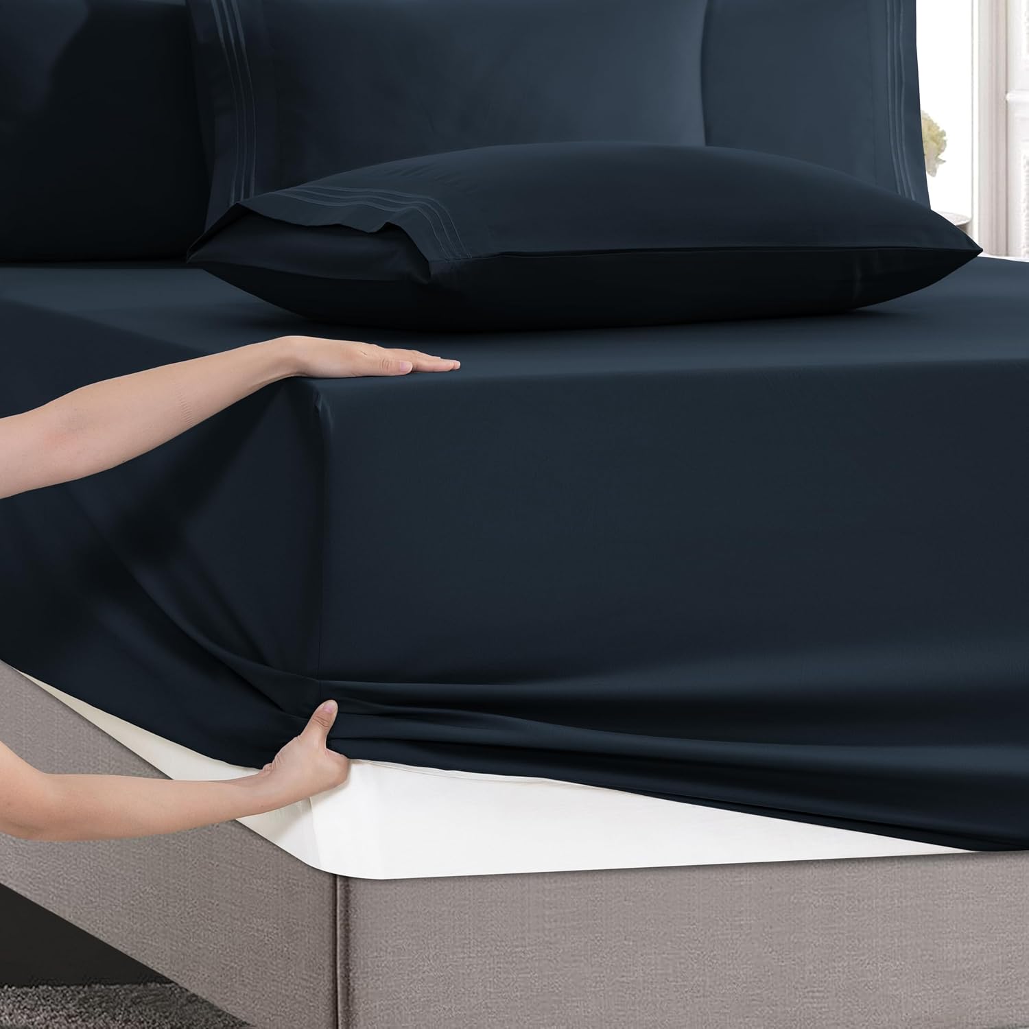 MocassiLuxuryBedding Mocassi Luxury 6-Piece Sheet Set, Ultra Soft 1800 Hotel Quality Microfiber Sheet Set, Fits Mattresses Up to 18 to 24 I…