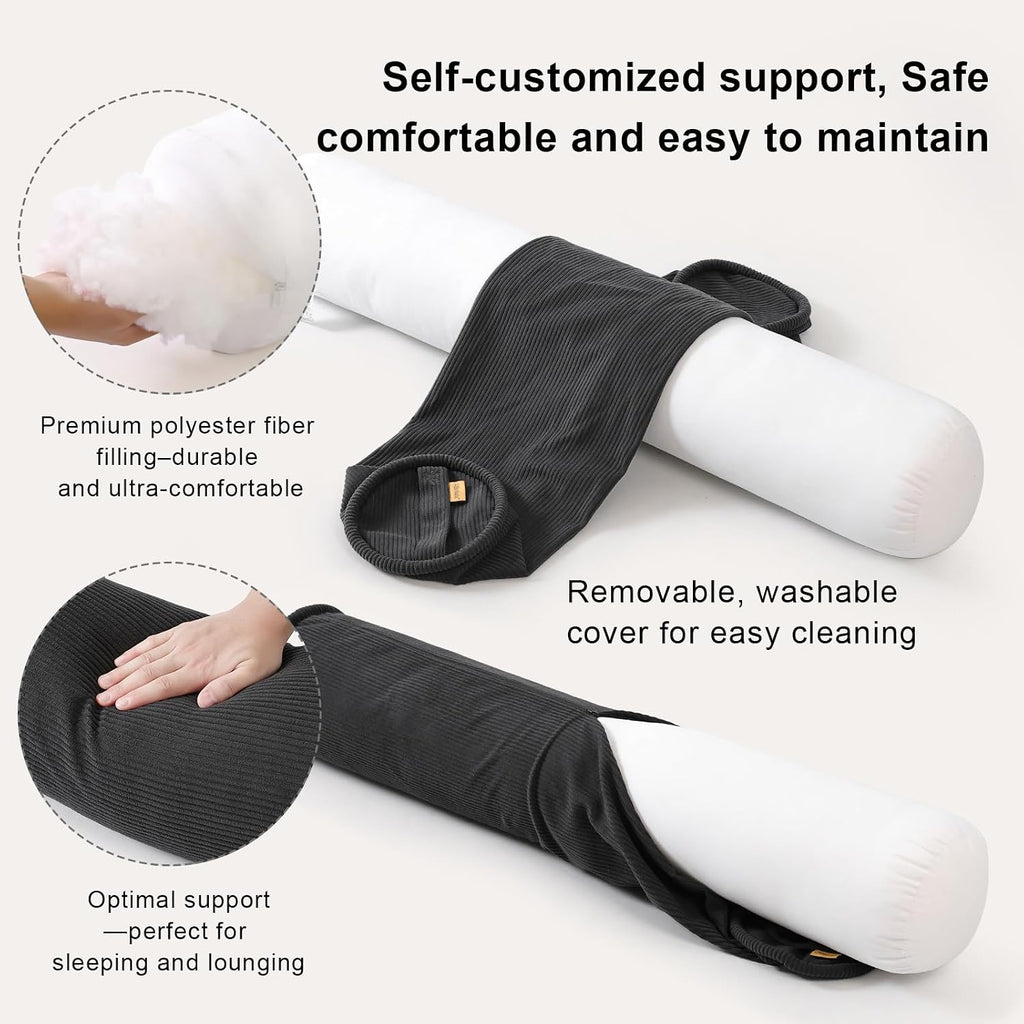 Body Pillow for Adults – Corduroy Long Round Bolster Pillow for Bed, Cuddle Pillow with Full Support for Side Sleepers & Restful Sleep,47…