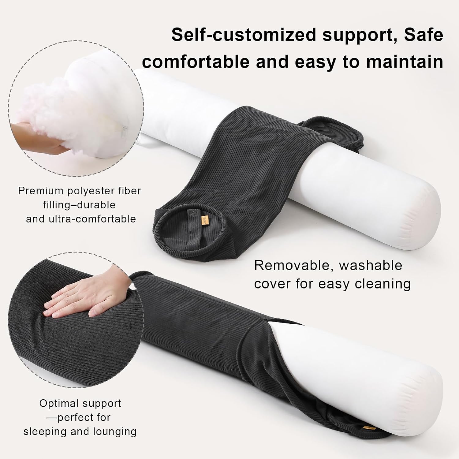 Cuddle Pillow – Corduroy Long Body Pillow for Adults, Cozy Bolster Pillow for Bed, Soft & Supportive for Relaxing Sleep,59 x 7.87…