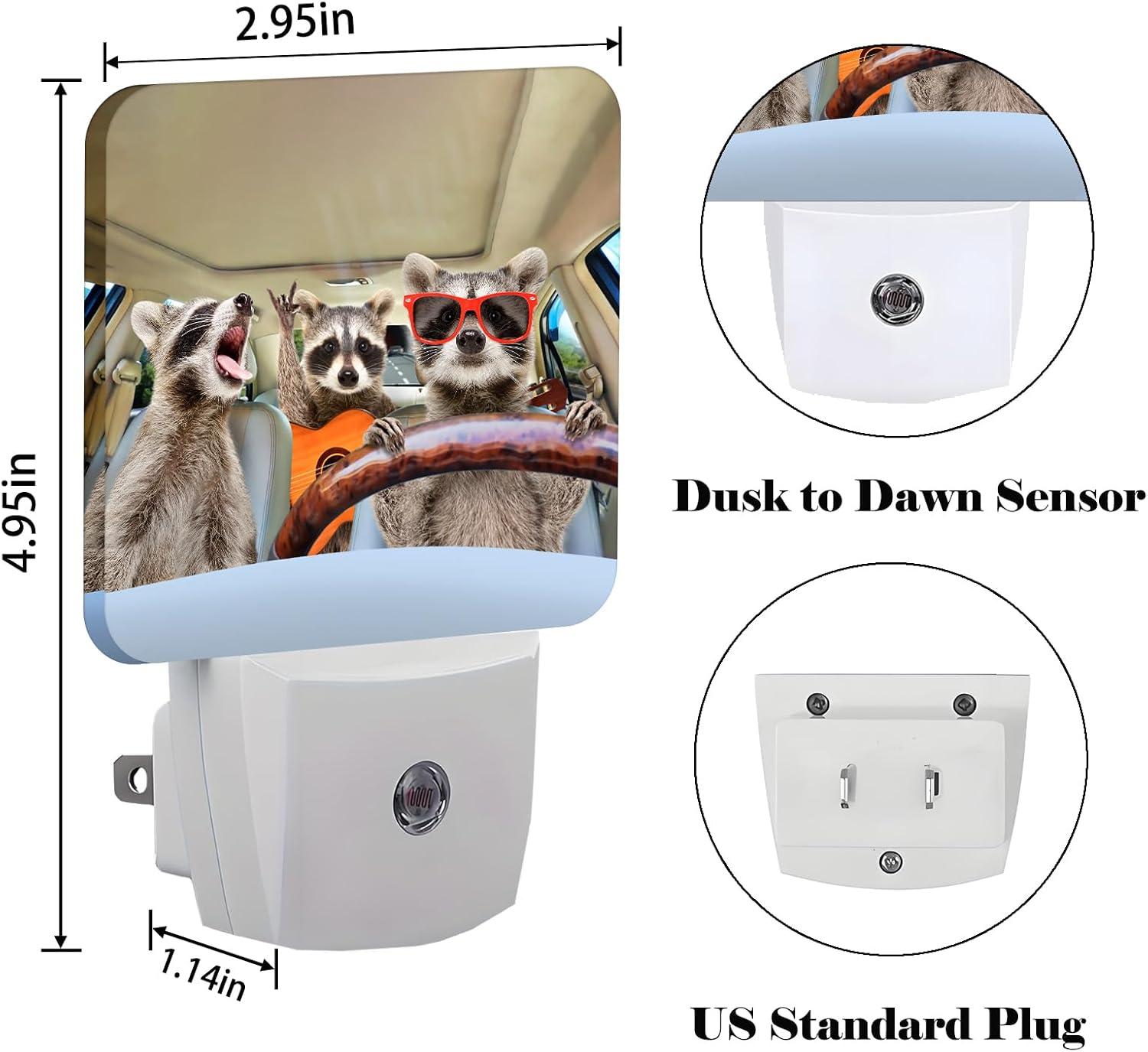 Three Cute Raccoons Night Light, Plug-in Nightlights Auto Sensor Night Lamp Dusk-to-Dawn Lamp Home Decor for Nursery Children Girls Boys